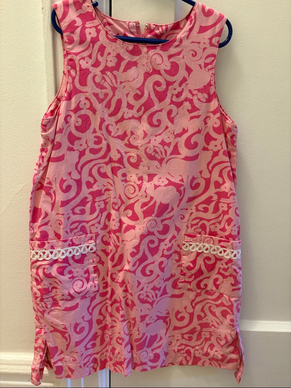 Lilly Pulitzer Pink Swirl Sleeveless Shift Dress with Pocket Trim